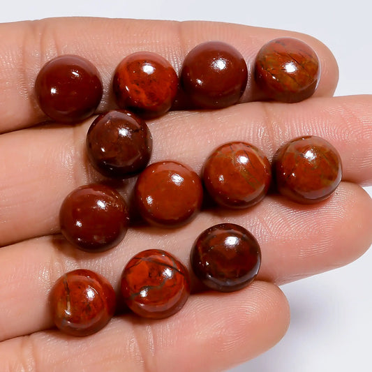 Dazzling Top Grade Quality 100% Natural Red Jasper Round Shape Cabochon Loose Gemstone 12 Pcs Lot For Making Jewelry 51 Ct. 9X9X4 mm V-7606