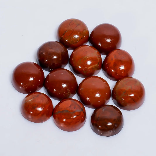 Dazzling Top Grade Quality 100% Natural Red Jasper Round Shape Cabochon Loose Gemstone 12 Pcs Lot For Making Jewelry 51 Ct. 9X9X4 mm V-7606