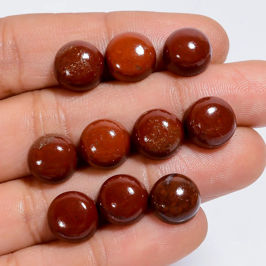 Excellent Top Grade Quality 100% Natural Red Jasper Round Shape Cabochon Loose Gemstone 10 Pcs Lot For Making Jewelry 42 Ct. 9X9X4 mm V-7607