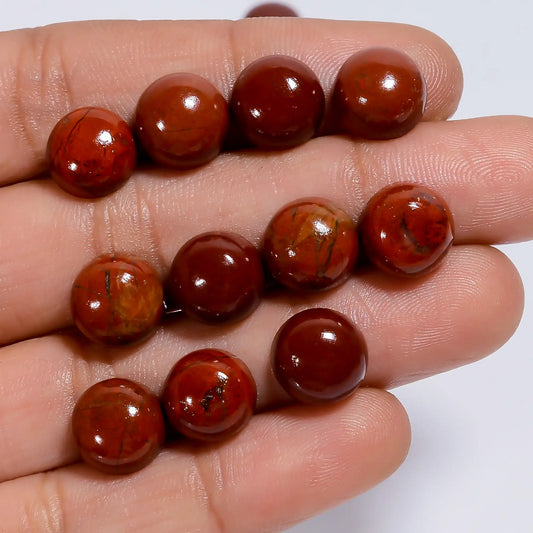 Exclusive Top Grade Quality 100% Natural Red Jasper Round Shape Cabochon Loose Gemstone 13 Pcs Lot For Making Jewelry 56.5 Ct 9X9X4 mm V-7608