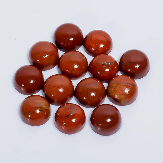 Exclusive Top Grade Quality 100% Natural Red Jasper Round Shape Cabochon Loose Gemstone 13 Pcs Lot For Making Jewelry 56.5 Ct 9X9X4 mm V-7608