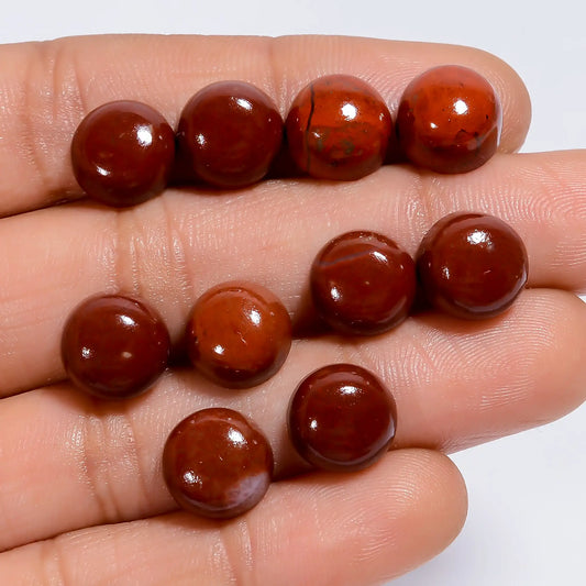 Elegant Top Grade Quality 100% Natural Red Jasper Round Shape Cabochon Loose Gemstone 10 Pcs Lot For Making Jewelry 44 Ct. 9X9X4 mm V-7609