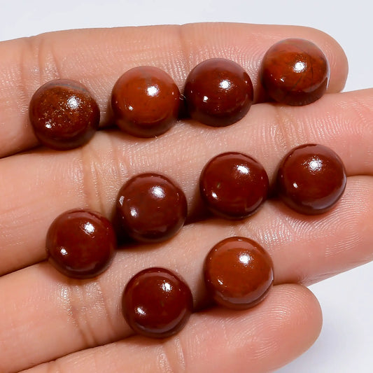 Incredible Top Grade Quality 100% Natural Red Jasper Round Shape Cabochon Loose Gemstone 10 Pcs Lot For Making Jewelry 44.5 Ct 9X9X4mm V-7614