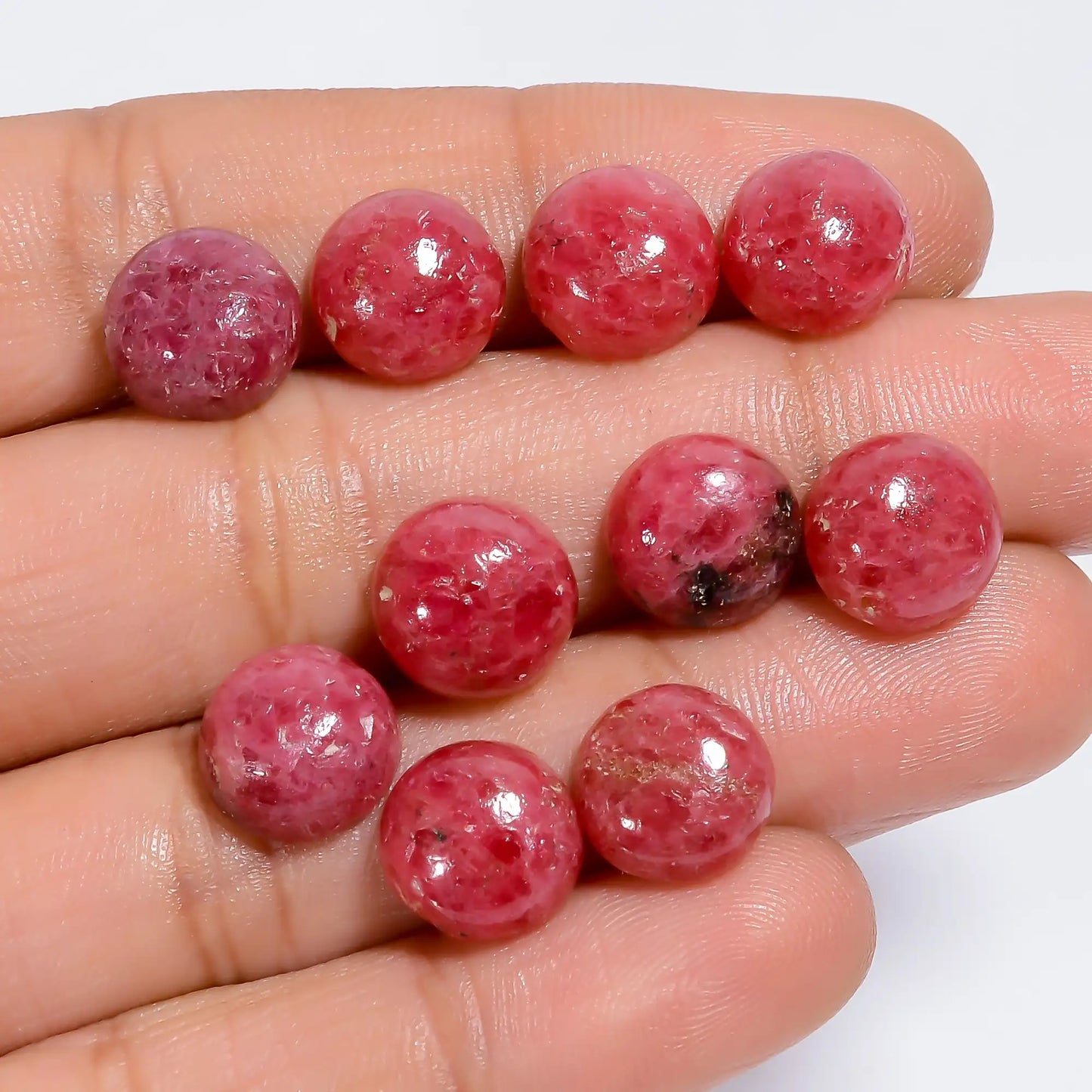 Splendid Top Grade Quality 100% Natural Rhodonite Round Shape Cabochon Loose Gemstone 10 Pcs Lot For Making Jewelry 53 Ct. 9X9X4 mm V-7618