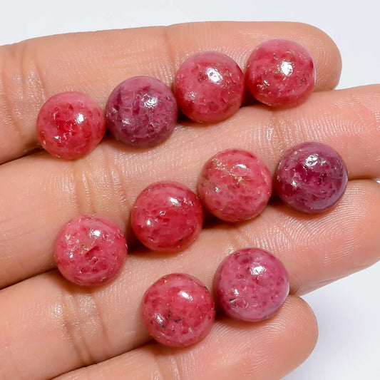 Superb Top Grade Quality 100% Natural Rhodonite Round Shape Cabochon Loose Gemstone 10 Pcs Lot For Making Jewelry 55.5 Ct. 8X8 9X9 mm V-7619