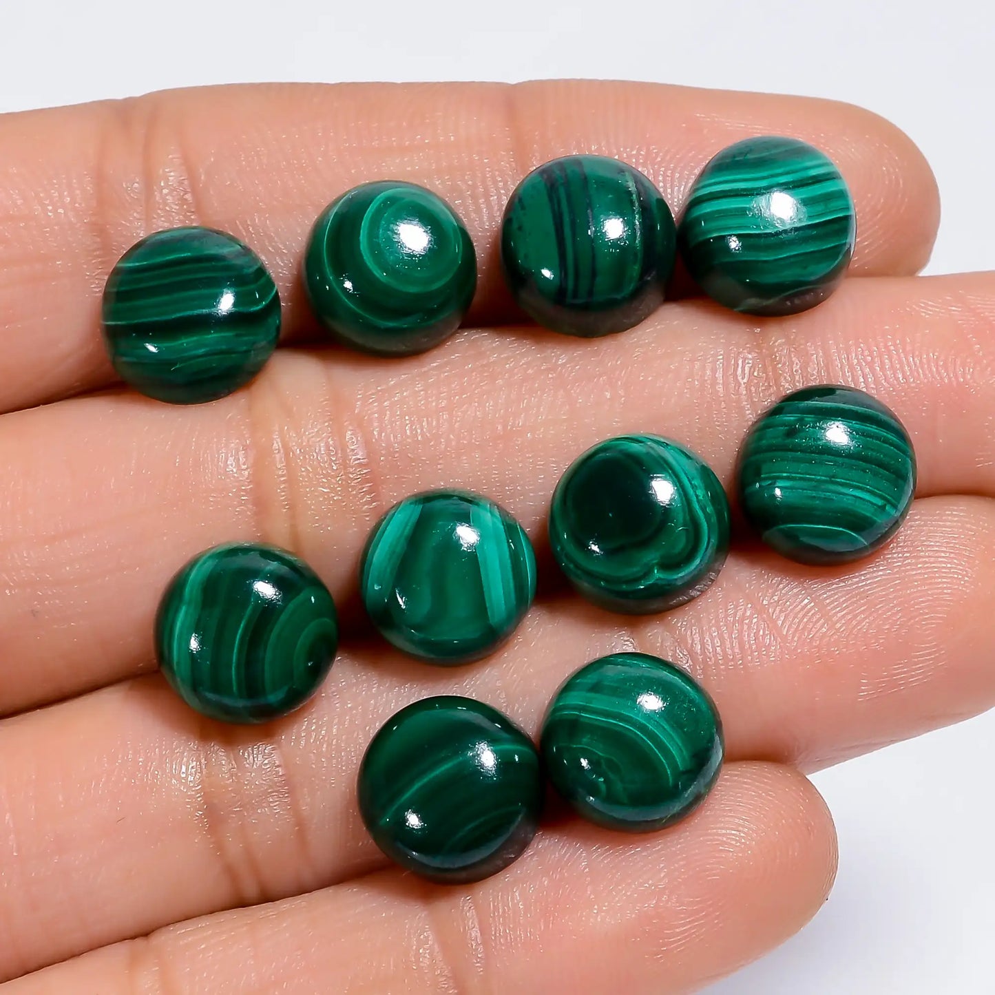 Supreme Top Grade Quality 100% Natural Malachite Round Shape Cabochon Loose Gemstone 10 Pcs Lot For Making Jewelry 61 Ct. 9X9X4 mm V-7621