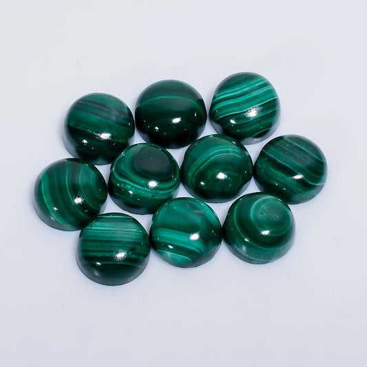 Supreme Top Grade Quality 100% Natural Malachite Round Shape Cabochon Loose Gemstone 10 Pcs Lot For Making Jewelry 61 Ct. 9X9X4 mm V-7621