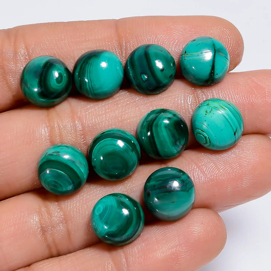 Tempting Top Grade Quality 100% Natural Malachite Round Shape Cabochon Loose Gemstone 10 Pcs Lot For Making Jewelry 58 Ct. 9X9X4 mm V-7622