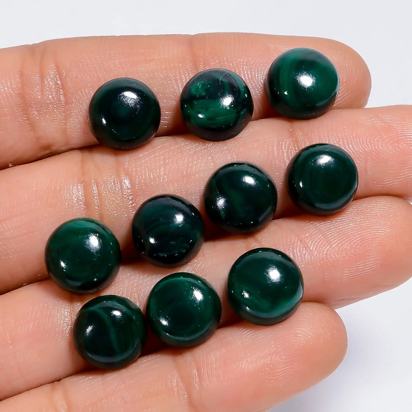 Unique Top Grade Quality 100% Natural Malachite Round Shape Cabochon Loose Gemstone 10 Pcs Lot For Making Jewelry 58.5 Ct. 9X9X4 mm V-7624