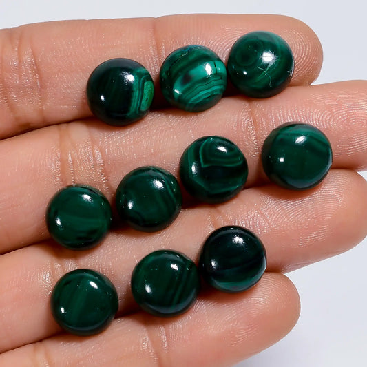 Amazing Top Grade Quality 100% Natural Malachite Round Shape Cabochon Loose Gemstone 10 Pcs Lot For Making Jewelry 55 Ct. 8X8 9X9 mm V-7626