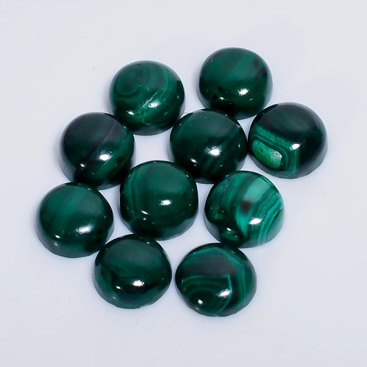 Amazing Top Grade Quality 100% Natural Malachite Round Shape Cabochon Loose Gemstone 10 Pcs Lot For Making Jewelry 55 Ct. 8X8 9X9 mm V-7626