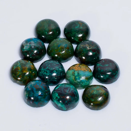 Attractive Top Grade Quality 100% Natural Australian Chrysocolla Round Cabochon Gemstone 12 Pcs Lot For Making Jewelry 57.5 Ct 9X9X4 mm V-7627