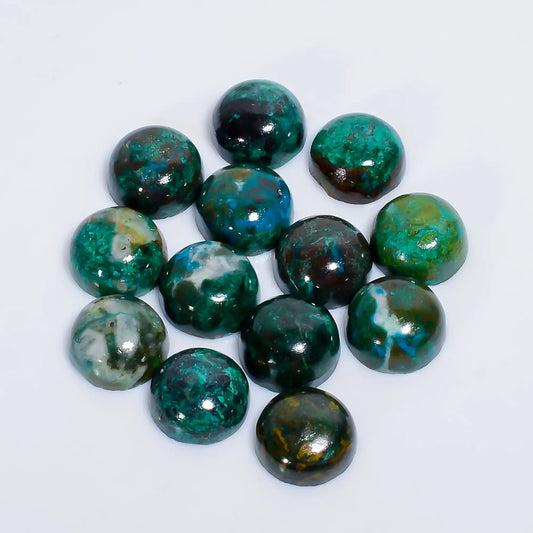 Awesome Top Grade Quality 100% Natural Australian Chrysocolla Round Cabochon Gemstone 13 Pcs Lot For Making Jewelry 61.5 Ct. 9X9X4 mm V-7628