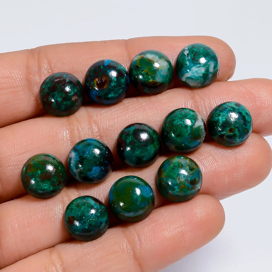 Australian Malachite Round Shape Cabochon Loose Gemstone 12 Pcs Lot Natural 60 Ct. 9X9X4 mm V-7629