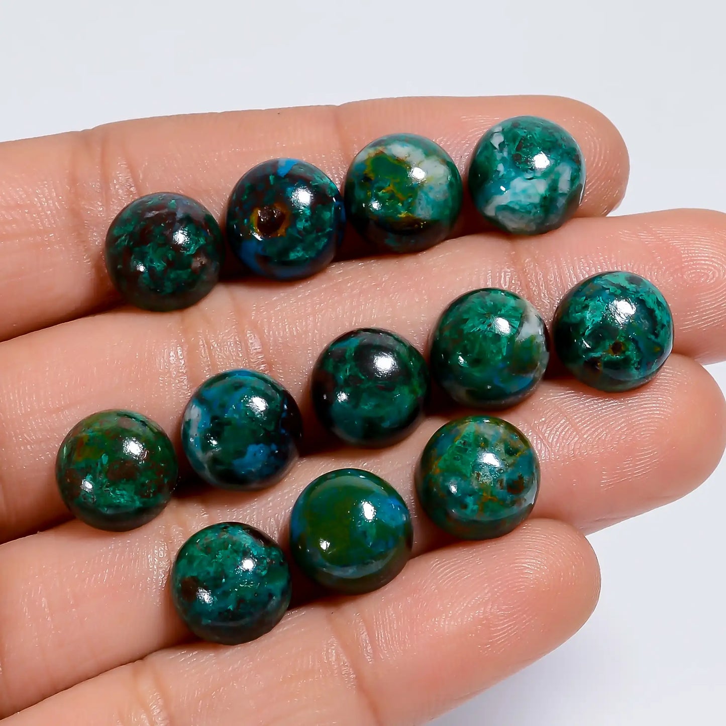 Beautiful Top Grade Quality 100% Natural Australian Chrysocolla Round Cabochon Gemstone 12 Pcs Lot For Making Jewelry 60 Ct. 9X9X4 mm V-7629