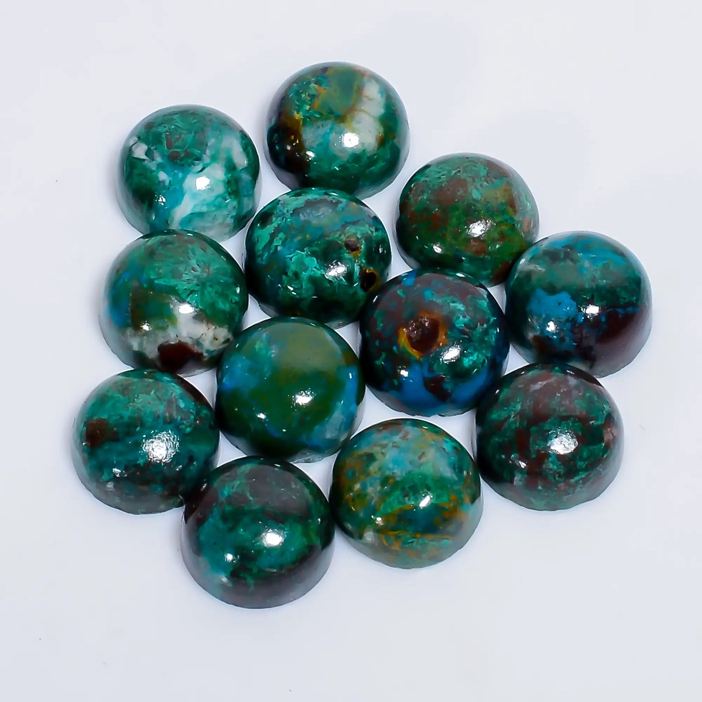 Beautiful Top Grade Quality 100% Natural Australian Chrysocolla Round Cabochon Gemstone 12 Pcs Lot For Making Jewelry 60 Ct. 9X9X4 mm V-7629