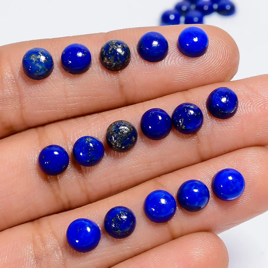 Classic Top Grade Quality 100% Natural Lapis Lazuli Round Shape Cabochon Loose Gemstone 24 Pcs Lot For Making Jewelry 24.5 Ct 5X5X2 mm V-7630