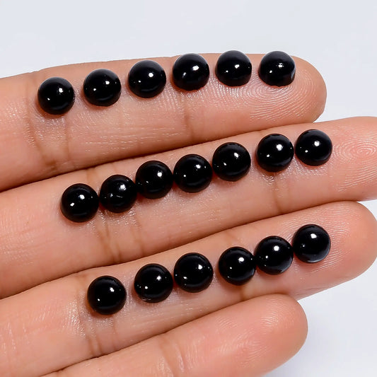 Elegant Top Grade Quality 100% Natural Black Onyx Round Shape Cabochon Loose Gemstone 25 Pcs Lot For Making Jewelry 23.5 Ct. 5X5X2 mm V-7634