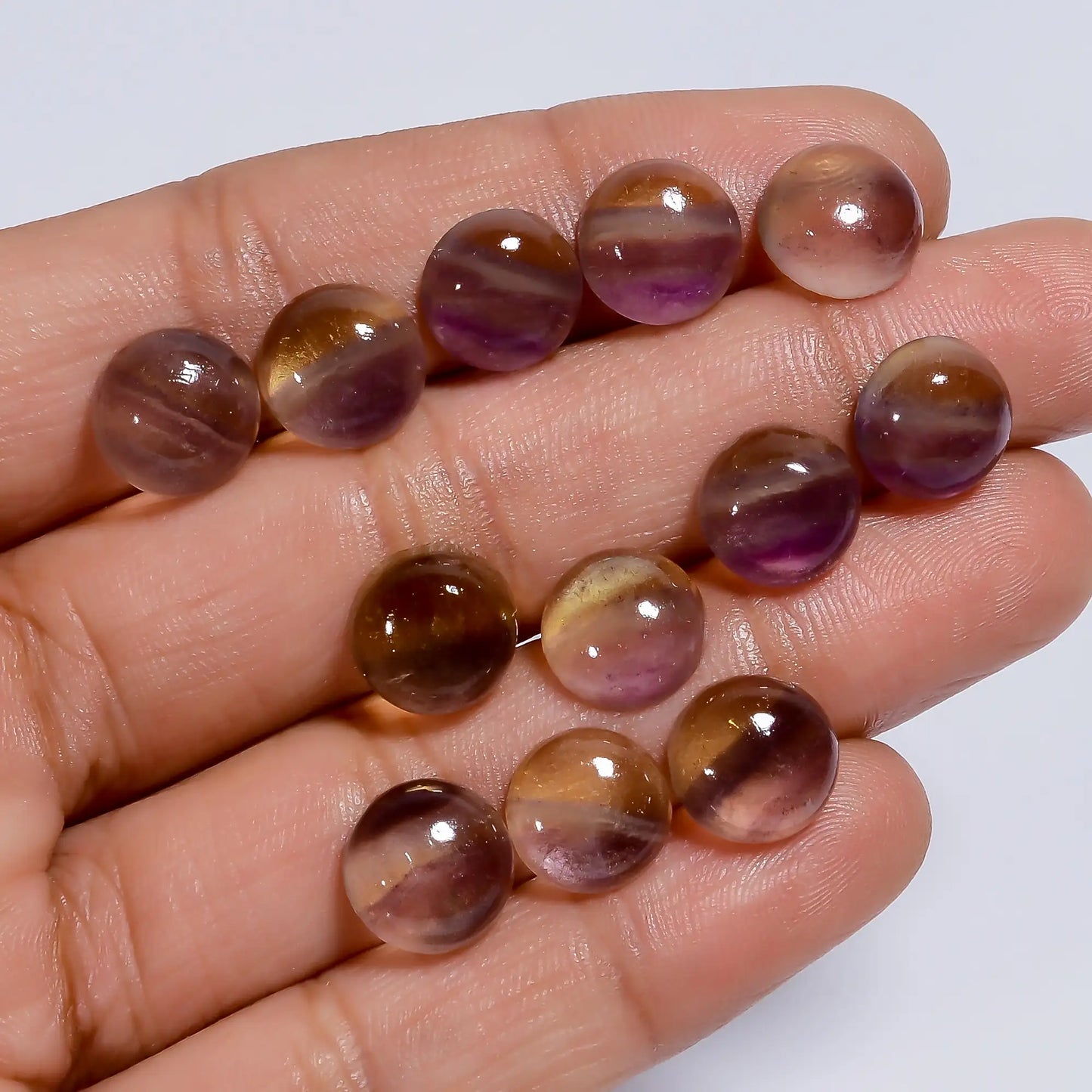 Fluorite Round Shape Cabochon Loose Gemstone 12 Pcs Lot Natural 48 Ct. 9X9X4 mm V-7641