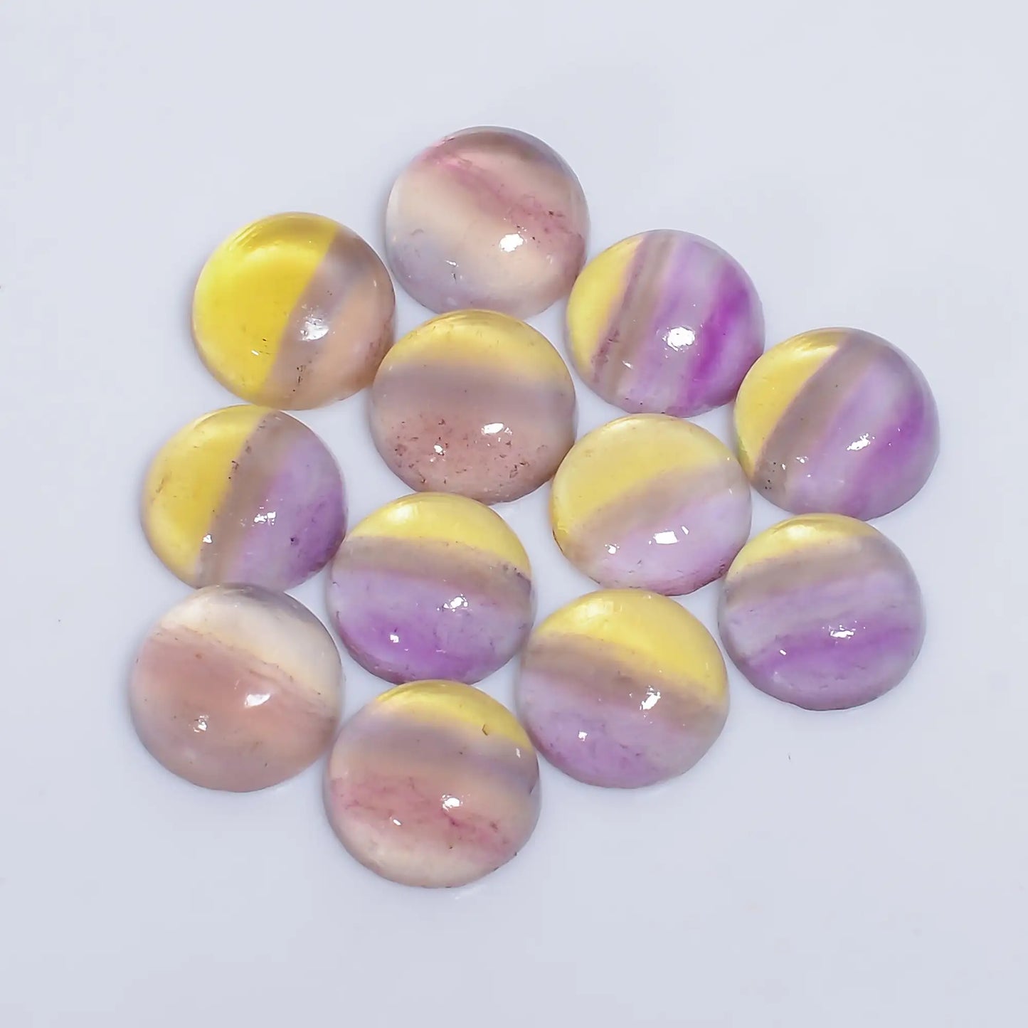 Fluorite Round Shape Cabochon Loose Gemstone 12 Pcs Lot Natural 48 Ct. 9X9X4 mm V-7641