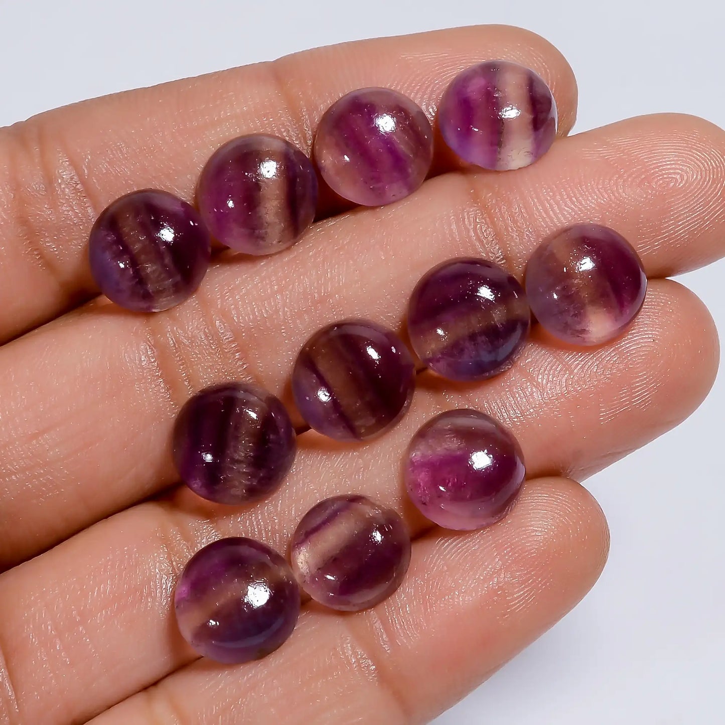 Supreme Top Grade Quality 100% Natural Fluorite Round Shape Cabochon Loose Gemstone 11 Pcs Lot For Making Jewelry 42.5 Ct. 8X8 9X9 mm V-7645