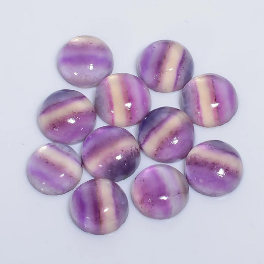 Supreme Top Grade Quality 100% Natural Fluorite Round Shape Cabochon Loose Gemstone 11 Pcs Lot For Making Jewelry 42.5 Ct. 8X8 9X9 mm V-7645