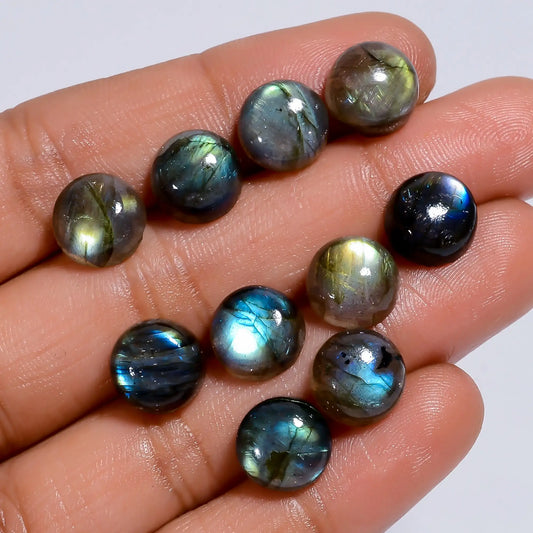 Amazing Top Grade Quality 100% Natural Labradorite Round Shape Cabochon Loose Gemstone 14 Pcs Lot For Making Jewelry 58.5 Ct 9X9X4 mm V-7651