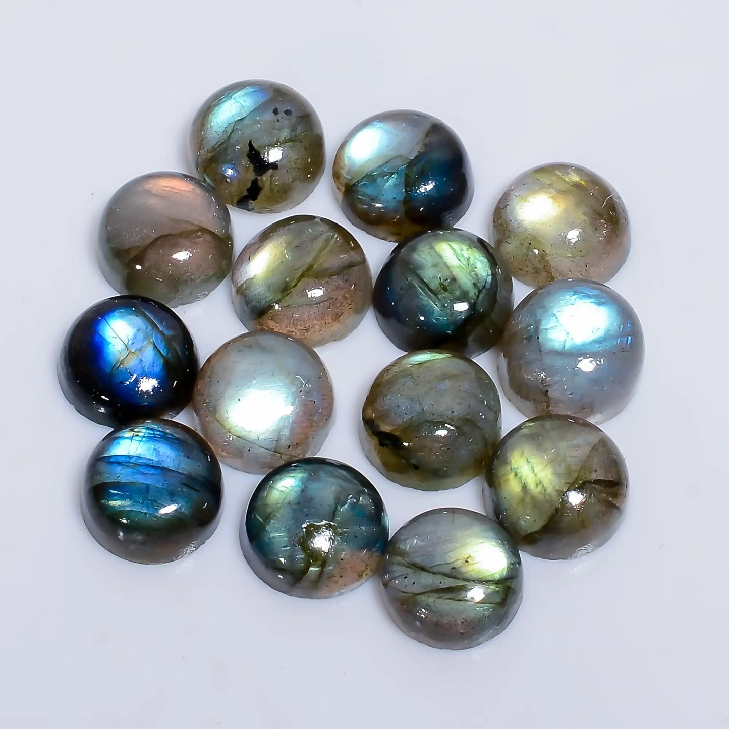 Amazing Top Grade Quality 100% Natural Labradorite Round Shape Cabochon Loose Gemstone 14 Pcs Lot For Making Jewelry 58.5 Ct 9X9X4 mm V-7651