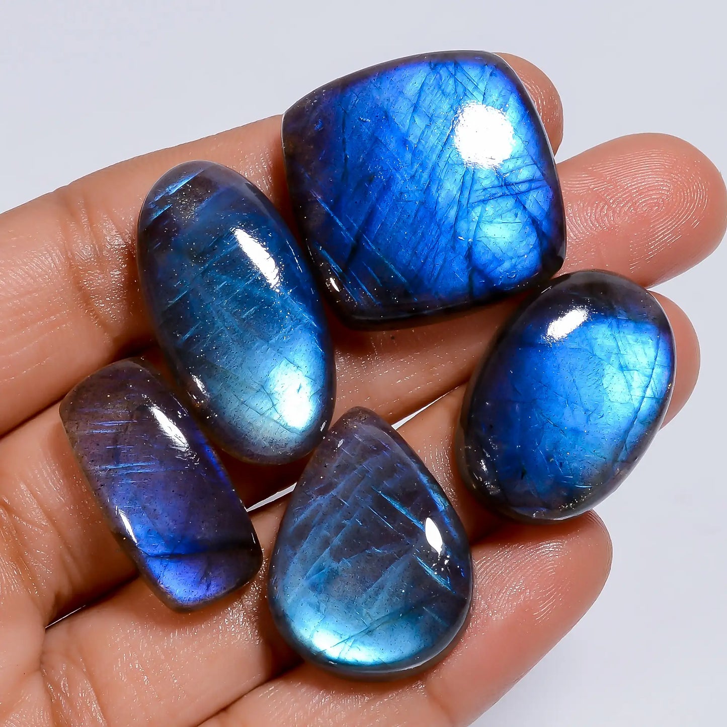 Attractive Top Grade Quality 100% Natural Labradorite Cabochon Loose Gemstone 5 Pcs Lot For Making Jewelry 133 Ct. 22X10 27X14 mm V-7652