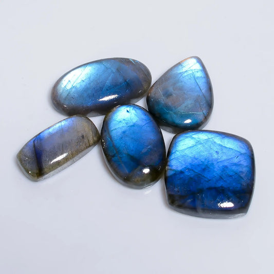 Attractive Top Grade Quality 100% Natural Labradorite Cabochon Loose Gemstone 5 Pcs Lot For Making Jewelry 133 Ct. 22X10 27X14 mm V-7652