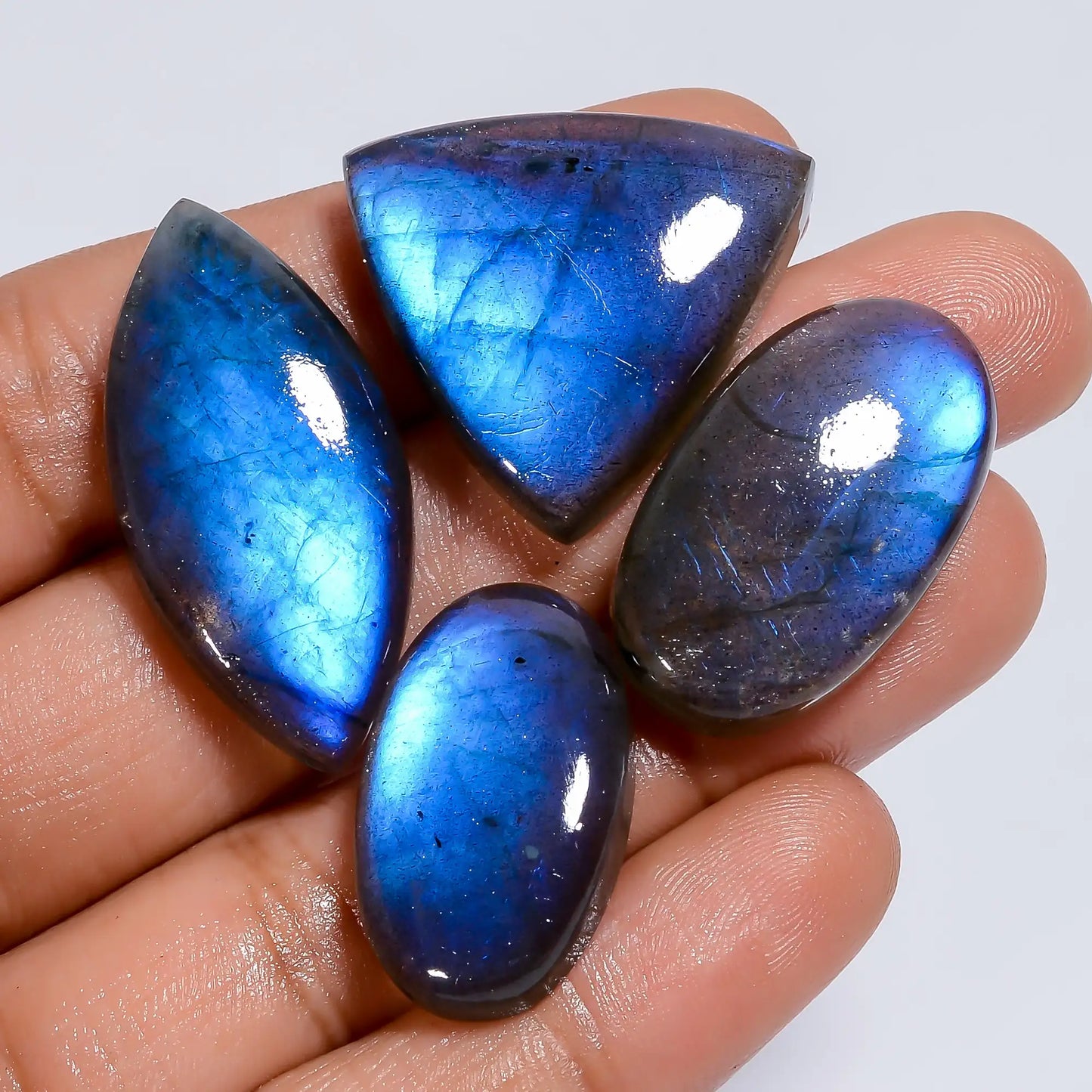 Beautiful Top Grade Quality 100% Natural Labradorite Mix Shape Cabochon Loose Gemstone 4 Pcs For Making Jewelry 105.5 Ct 23X13 32X15 mm V-7654