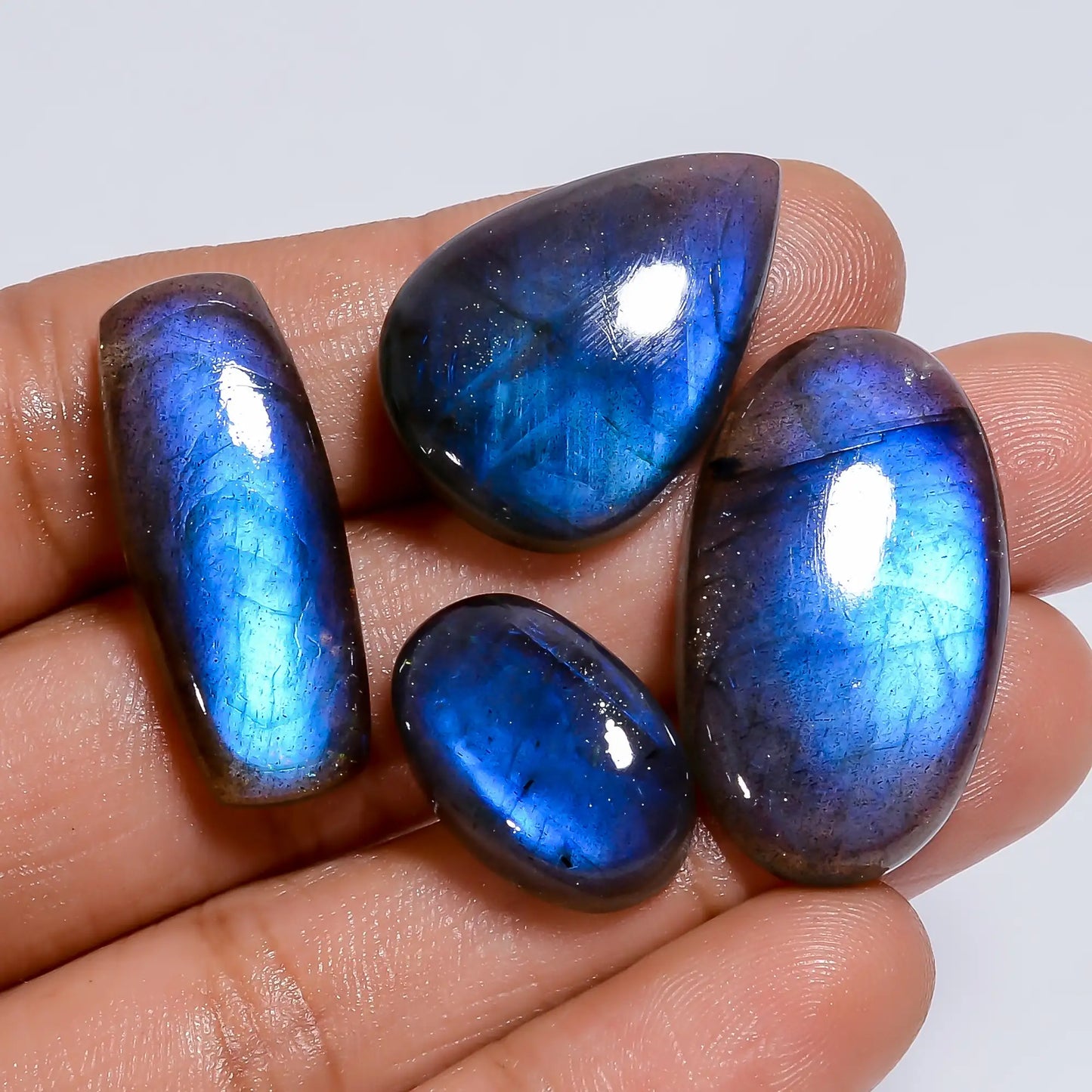 Classic Top Grade Quality 100% Natural Labradorite Mix Shape Cabochon Loose Gemstone 4 Pcs For Making Jewelry 78.5 Ct. 16X11 26X10 mm V-7655