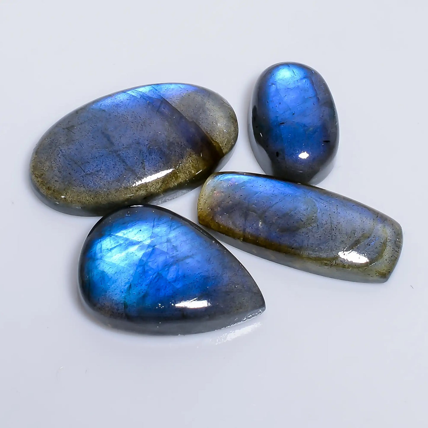 Classic Top Grade Quality 100% Natural Labradorite Mix Shape Cabochon Loose Gemstone 4 Pcs For Making Jewelry 78.5 Ct. 16X11 26X10 mm V-7655