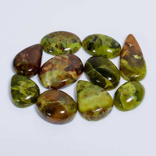 Dazzling Top Grade Quality 100% Natural Green Opal Cabochon Loose Gemstone 10 Pcs Lot For Making Jewelry 128 Ct. 17X13 27X13 mm V-7656