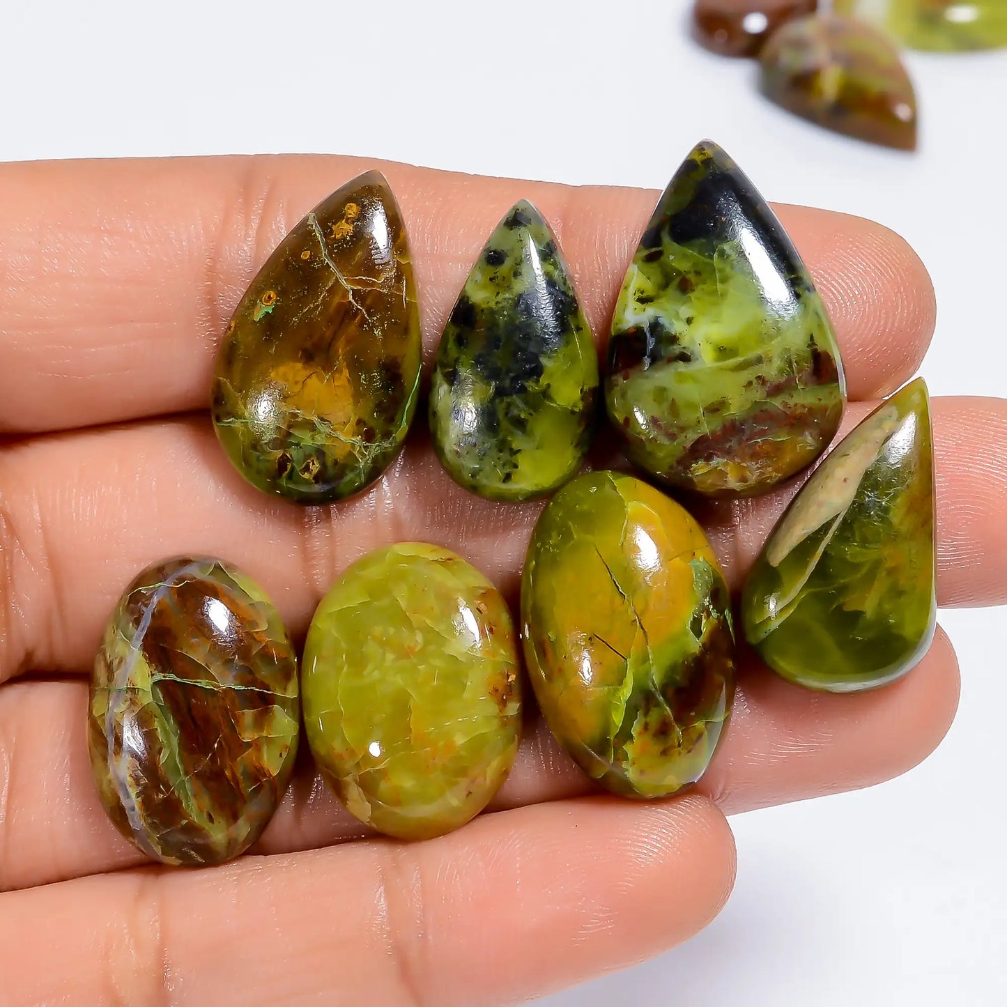 Excellent Top Grade Quality 100% Natural Green Opal Cabochon Loose Gemstone 10 Pcs Lot For Making Jewelry 110 Ct. 15X11 21X15 mm V-7657