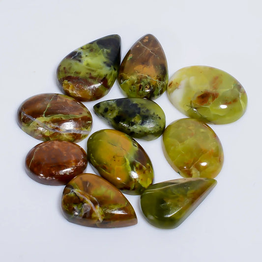 Excellent Top Grade Quality 100% Natural Green Opal Cabochon Loose Gemstone 10 Pcs Lot For Making Jewelry 110 Ct. 15X11 21X15 mm V-7657