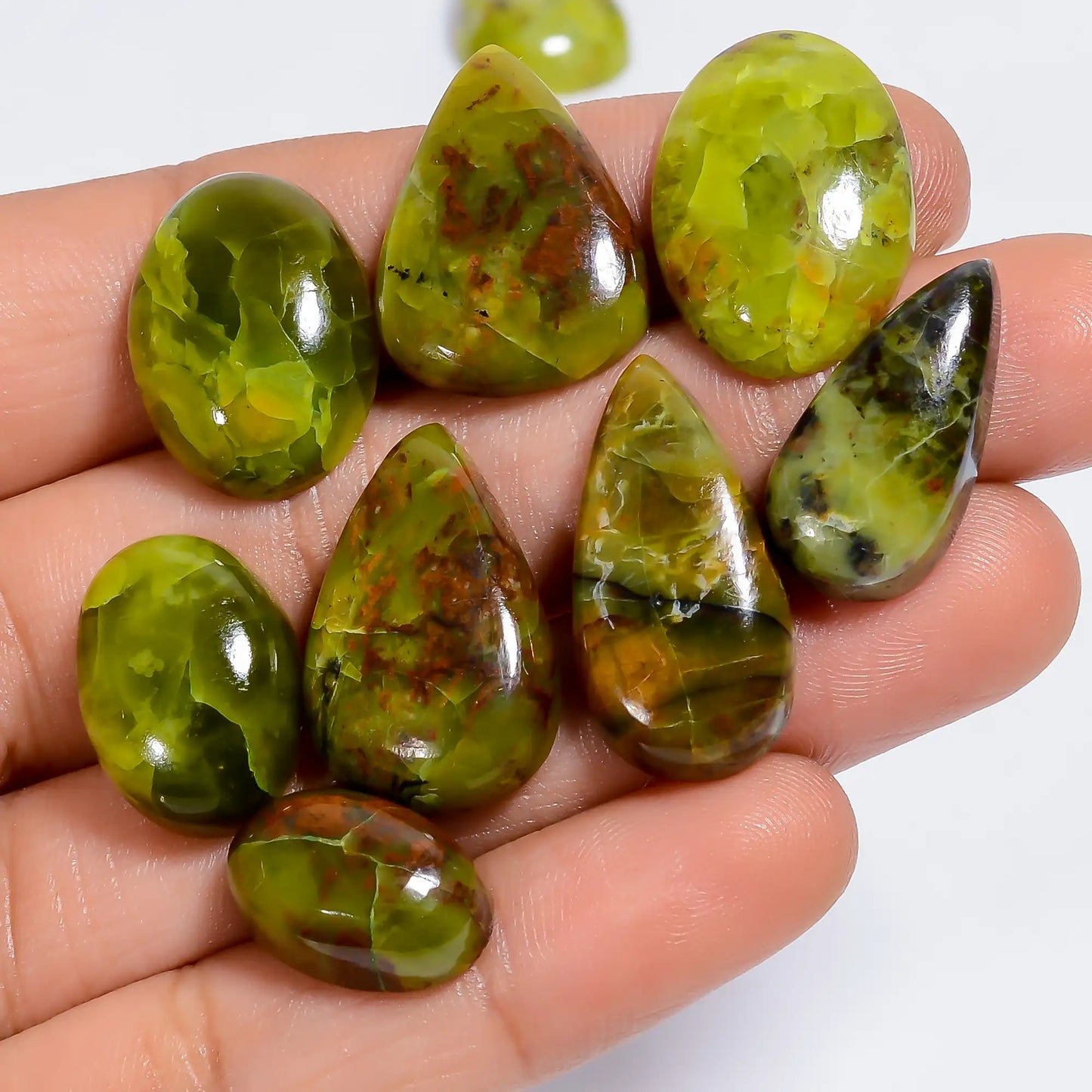 Green Opal Mix Shape Shape Cabochon Loose Gemstone 10 Pcs Lot Natural 100 Ct. 14X14 24X11 mm V-7658