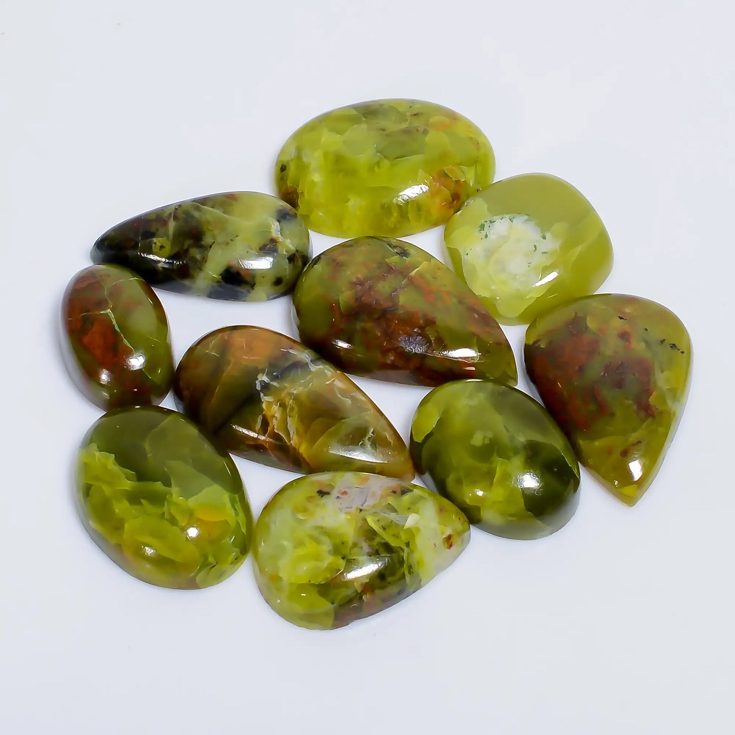 Green Opal Mix Shape Shape Cabochon Loose Gemstone 10 Pcs Lot Natural 100 Ct. 14X14 24X11 mm V-7658