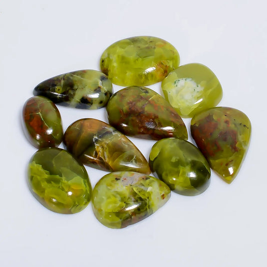 Exclusive Top Grade Quality 100% Natural Green Opal Cabochon Loose Gemstone 10 Pcs Lot For Making Jewelry 100 Ct. 14X14 24X11 mm V-7658