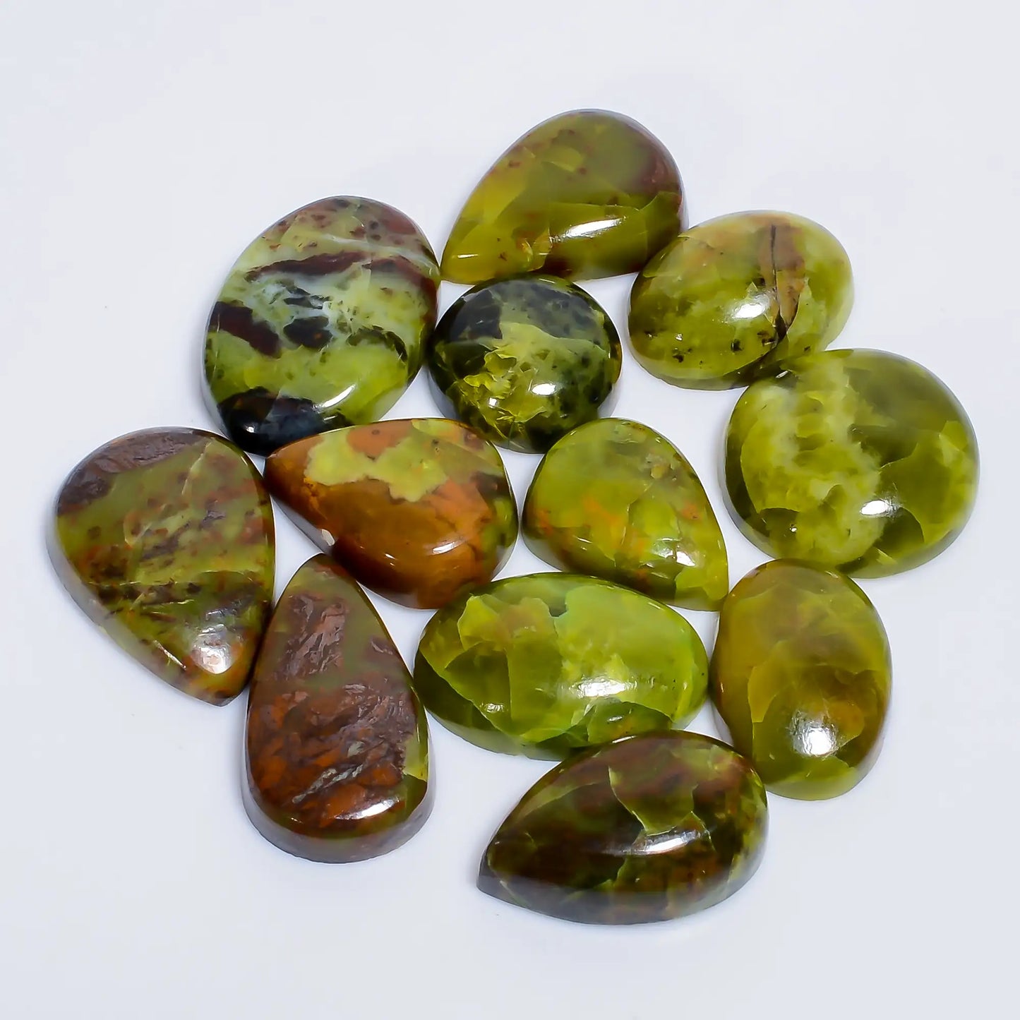 Elegant Top Grade Quality 100% Natural Green Opal Cabochon Loose Gemstone 12 Pcs Lot For Making Jewelry 133.5 Ct. 13X13 22X12 mm V-7659