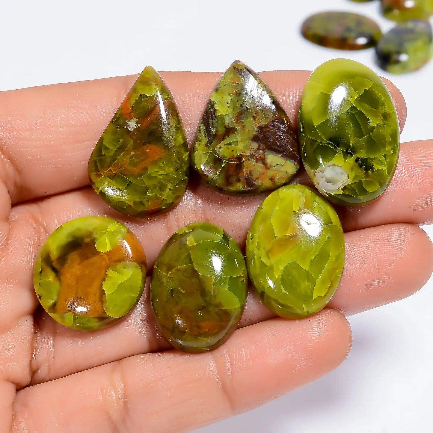 Fabulous Top Grade Quality 100% Natural Green Opal Cabochon Loose Gemstone 10 Pcs Lot For Making Jewelry 126 Ct. 20X14 24X15 mm V-7660