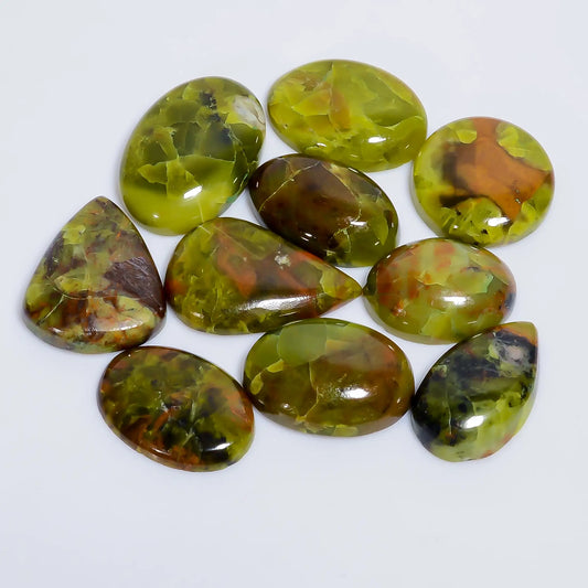 Green Opal Mix Shape Shape Cabochon Loose Gemstone 10 Pcs Lot Natural 126 Ct. 20X14 24X15 mm V-7660