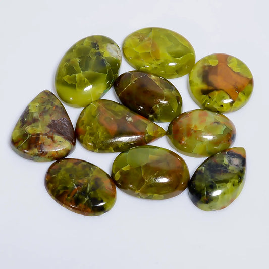 Fabulous Top Grade Quality 100% Natural Green Opal Cabochon Loose Gemstone 10 Pcs Lot For Making Jewelry 126 Ct. 20X14 24X15 mm V-7660