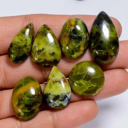 Green Opal Mix Shape Shape Cabochon Loose Gemstone 10 Pcs Lot Natural 102 Ct. 17X10 25X13 mm V-7661