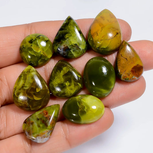 Green Opal Mix Shape Shape Cabochon Loose Gemstone 10 Pcs Lot Natural 102 Ct. 16X15 21X15 mm V-7662