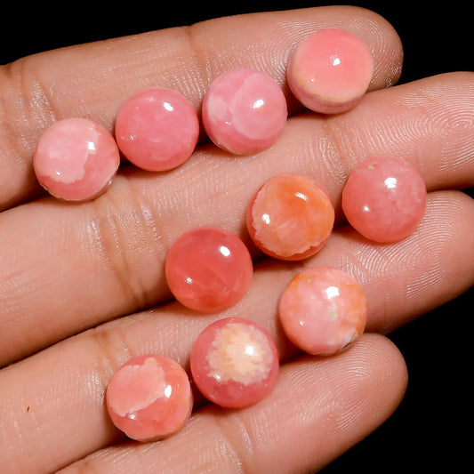 Splendid Top Grade Quality 100% Natural Rhodochrosite Round Shape Cabochon Gemstone 10 Pcs Lot For Making Jewelry 50.5 Ct. 9X9X4 mm V-7668