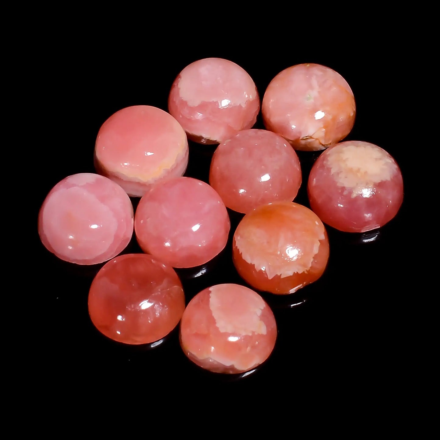 Splendid Top Grade Quality 100% Natural Rhodochrosite Round Shape Cabochon Gemstone 10 Pcs Lot For Making Jewelry 50.5 Ct. 9X9X4 mm V-7668