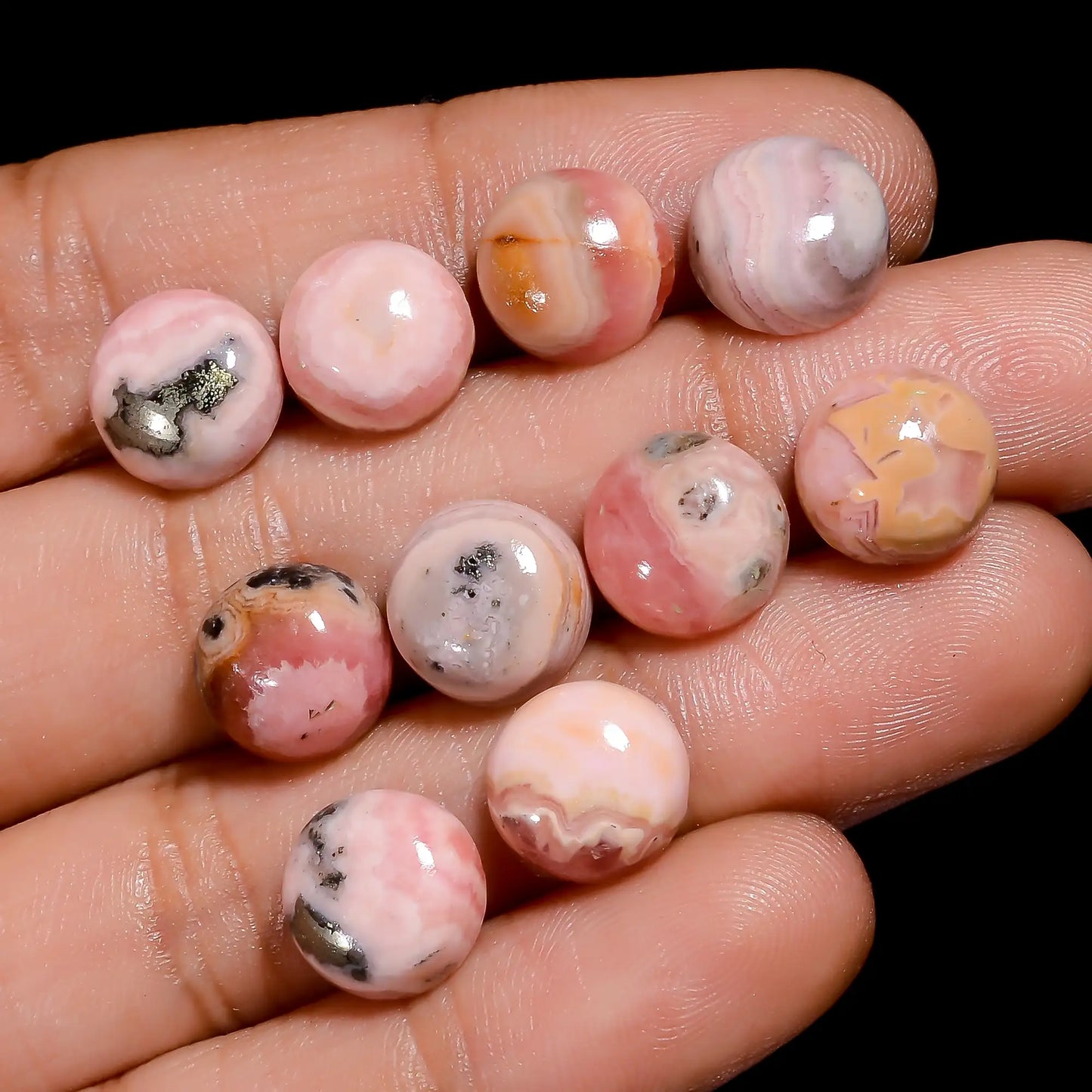 Superb Top Grade Quality 100% Natural Rhodochrosite Round Shape Cabochon Loose Gemstone 10 Pcs Lot For Making Jewelry 50.5 Ct 9X9X4mm V-7669