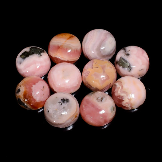 Superb Top Grade Quality 100% Natural Rhodochrosite Round Shape Cabochon Loose Gemstone 10 Pcs Lot For Making Jewelry 50.5 Ct 9X9X4mm V-7669