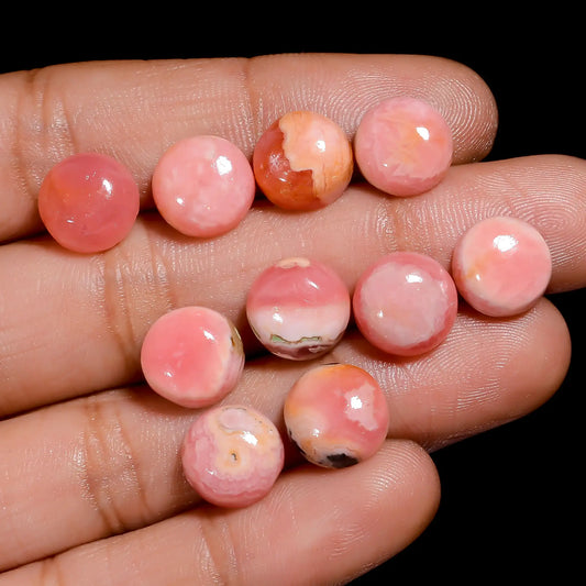 Stunning Top Grade Quality 100% Natural Rhodochrosite Round Shape Cabochon Gemstone 10 Pcs Lot For Making Jewelry 48.5 Ct. 9X9X4 mm V-7670